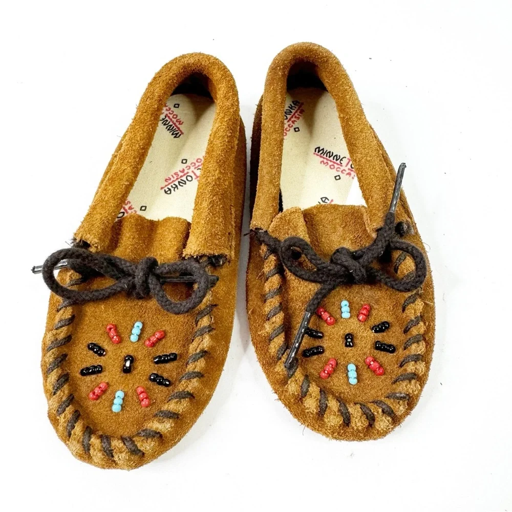 Minnetonka Beaded Suede Moccasins